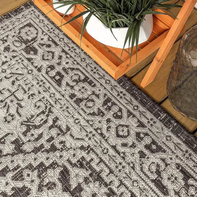 Alt view image 7 of 7 - JONATHAN Y Medallion Weave Indoor Outdoor Area Rug 3X5 Gray/Black, Sinjuri Textured for Backyard, Patio, Porch, Easy-Cleaning, High Traffic, Pet-Friendly, Non-Shedding (SMB101D-3)