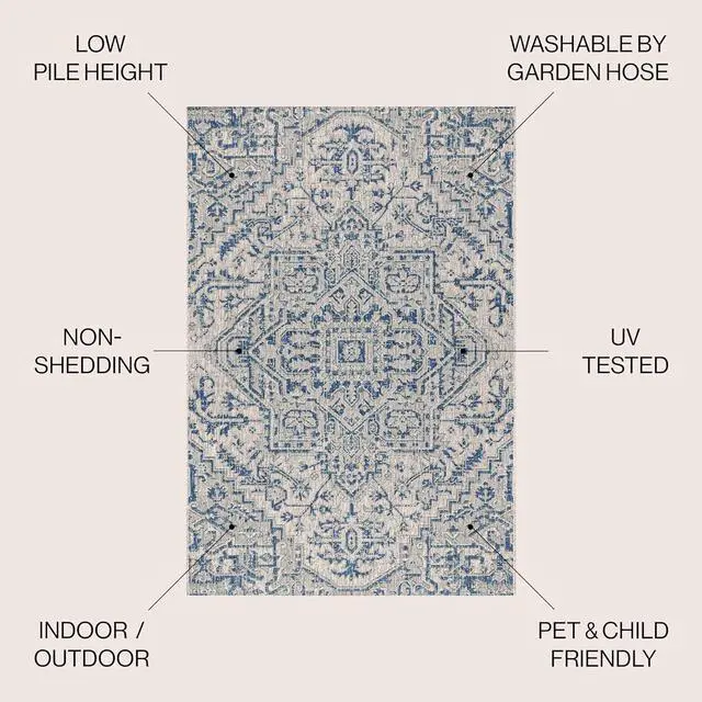 Alt view image 2 of 6 - JONATHAN Y Boho Medallion Indoor Outdoor Area Rug 4X6 Navy/Gray, Estrella Textured Weave for Backyard, Patio, Porch, Easy-Cleaning, High Traffic, Pet-Friendly, Non-Shedding (SMB105B-4)