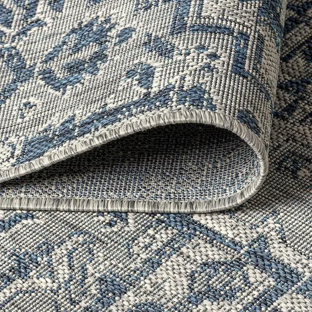Alt view image 5 of 6 - JONATHAN Y Boho Medallion Indoor Outdoor Area Rug 4X6 Navy/Gray, Estrella Textured Weave for Backyard, Patio, Porch, Easy-Cleaning, High Traffic, Pet-Friendly, Non-Shedding (SMB105B-4)