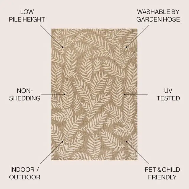 Alt view image 2 of 7 - JONATHAN Y Palm Frond Indoor Outdoor Area Rug 3X5 Brown/Beige, Nevis for Backyard, Patio, Porch, Easy-Cleaning, High Traffic, Pet-Friendly, Non-Shedding (SMB119A-3)
