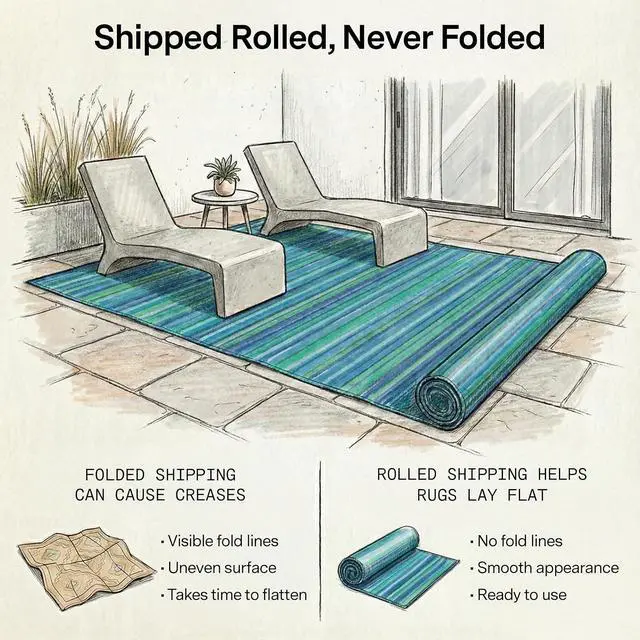 Alt view image 4 of 7 - Fab Habitat Outdoor Rug - Waterproof, Fade Resistant, Crease-Free - Premium Recycled Plastic - Striped - Patio, Deck, Porch, Balcony, Laundry Room - Cancun - Turquoise & Moss Green - 4 x 6 ft