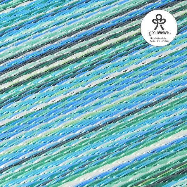 Alt view image 6 of 7 - Fab Habitat Outdoor Rug - Waterproof, Fade Resistant, Crease-Free - Premium Recycled Plastic - Striped - Patio, Deck, Porch, Balcony, Laundry Room - Cancun - Turquoise & Moss Green - 4 x 6 ft