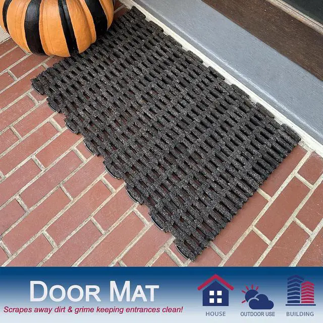 Alt view image 3 of 5 - Durable Corporation Dura-Rug Outdoor Entrance Mat, Recycled Fabric Tire-Link Doormat, Heavy Duty Dirt Trapping Door Mat, 20" x 30"