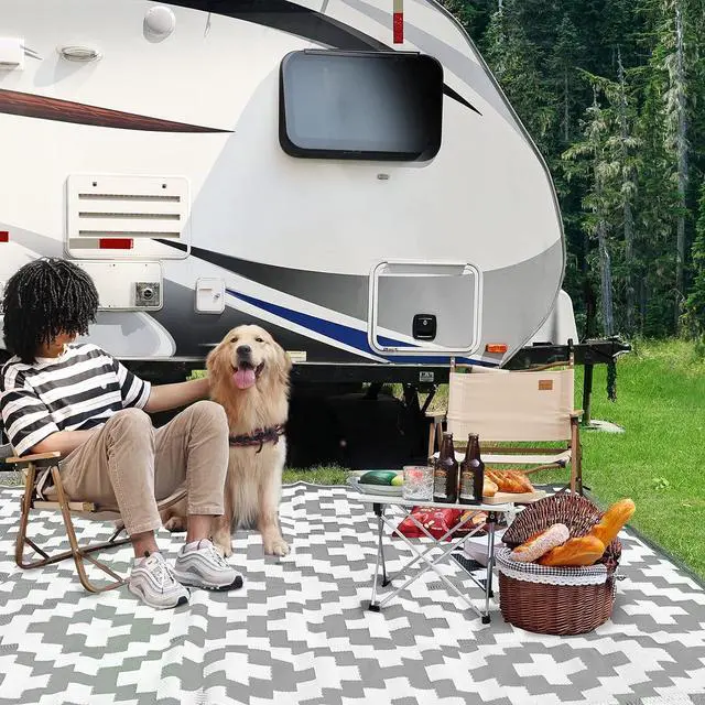 Main image of RVGUARD Outdoor Rugs, Reversible Patio Mat 9 x 12 ft, Gray & White