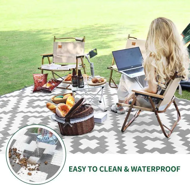 Alt view image 3 of 6 - RVGUARD Outdoor Rugs, Reversible Patio Mat 9 x 12 ft, Gray & White
