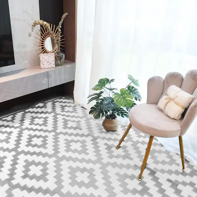 Alt view image 4 of 6 - RVGUARD Outdoor Rugs, Reversible Patio Mat 9 x 12 ft, Gray & White