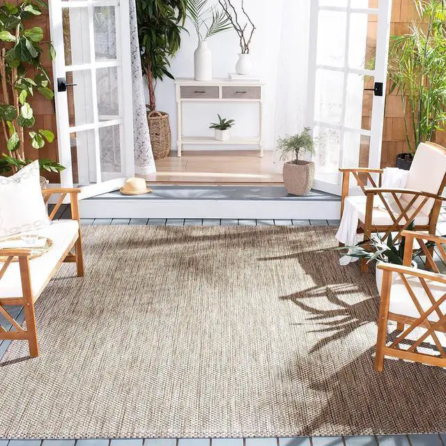 Main image of SAFAVIEH Washable Rug Outdoor Courtyard Collection - 9' Square, Natural & Black, Non-Shedding & Easy Cleaning, Ideal for Patio, Backyard, Mudroom (CY8521-37312)