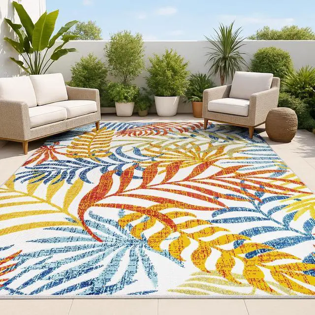 Main image of JONATHAN Y Tropics Palm Leaves Indoor Outdoor Area Rug 3X5 Cream/Orange