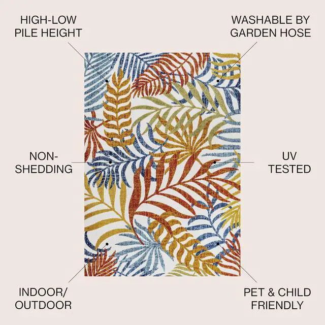 Alt view image 2 of 7 - JONATHAN Y Tropics Palm Leaves Indoor Outdoor Area Rug 3X5 Cream/Orange