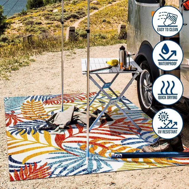 Alt view image 3 of 7 - JONATHAN Y Tropics Palm Leaves Indoor Outdoor Area Rug 3X5 Cream/Orange