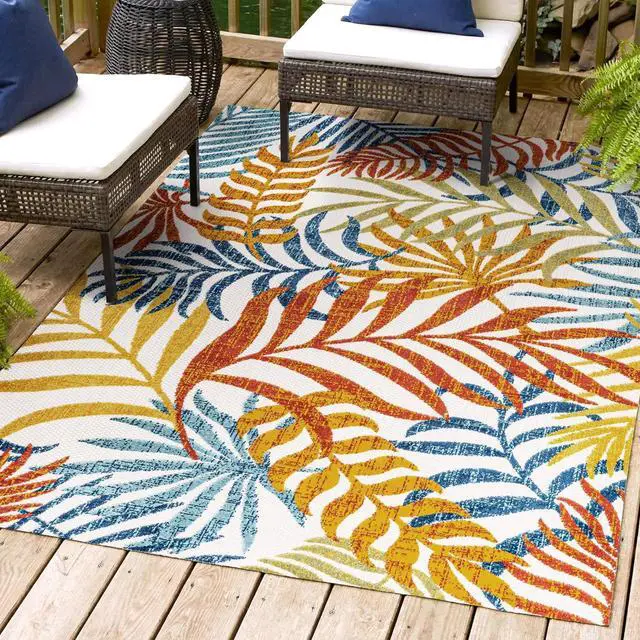 Alt view image 4 of 7 - JONATHAN Y Tropics Palm Leaves Indoor Outdoor Area Rug 3X5 Cream/Orange