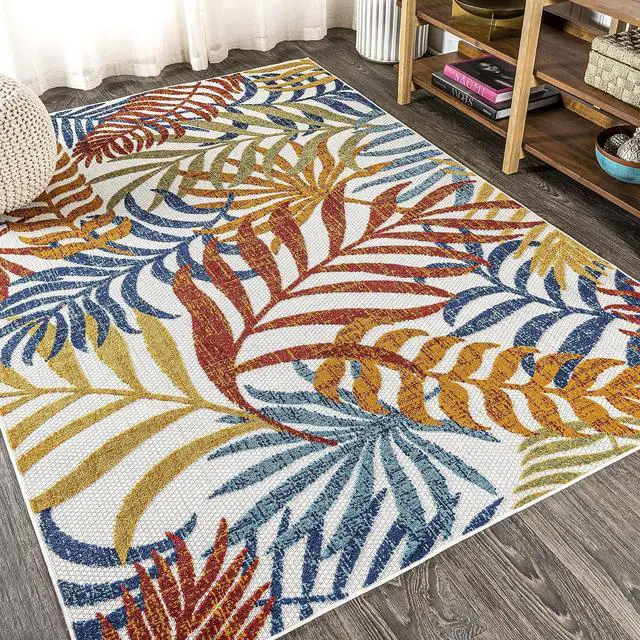 Alt view image 5 of 7 - JONATHAN Y Tropics Palm Leaves Indoor Outdoor Area Rug 3X5 Cream/Orange