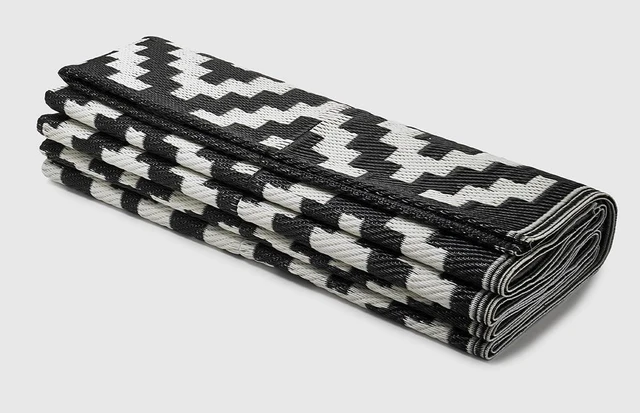 Alt view image 6 of 7 - FH Home Outdoor Camping Rug - Waterproof, Fade Resistant, Reversible - Premium Recycled Plastic - Geometric - Large Patio, Deck, Sunroom, RV - Aztec - Black & White - 9 x 12 ft Foldable