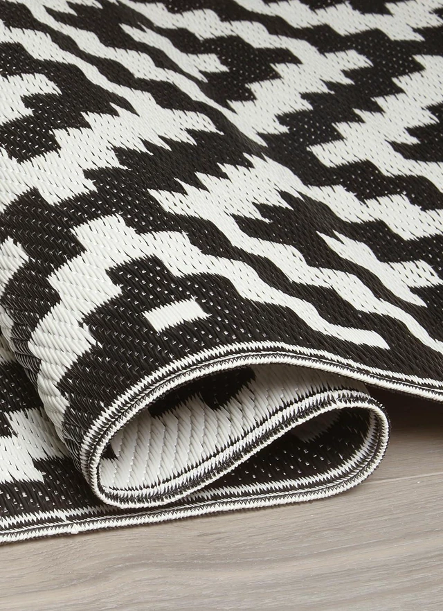 Alt view image 5 of 7 - FH Home Outdoor Camping Rug - Waterproof, Fade Resistant, Reversible - Premium Recycled Plastic - Geometric - Large Patio, Deck, Sunroom, RV - Aztec - Black & White - 9 x 12 ft Foldable