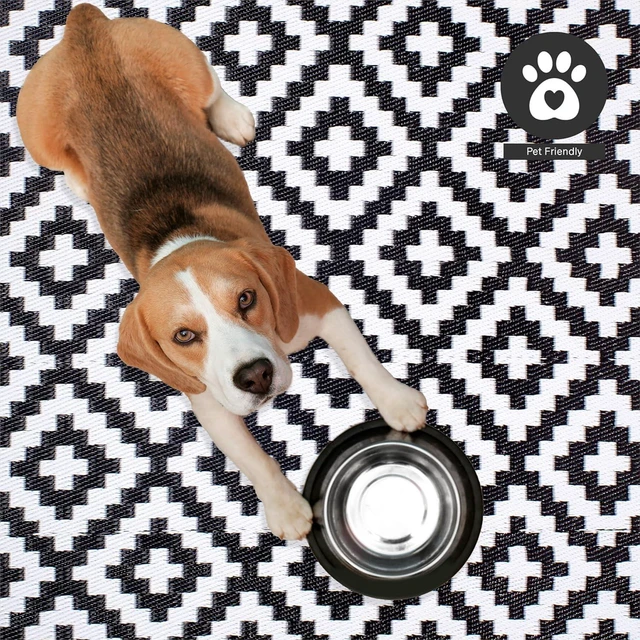Alt view image 7 of 7 - FH Home Outdoor Camping Rug - Waterproof, Fade Resistant, Reversible - Premium Recycled Plastic - Geometric - Large Patio, Deck, Sunroom, RV - Aztec - Black & White - 9 x 12 ft Foldable