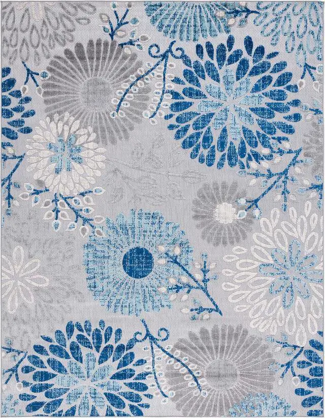Alt view image 3 of 7 - SAFAVIEH Washable Rug Outdoor Cabana Collection - 8' x 10', Grey & Blue, Non-Shedding & Easy to Clean, Ideal for Patio, Backyard, Mudroom (CBN832F)