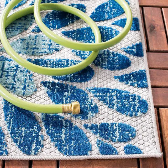 Alt view image 4 of 7 - SAFAVIEH Washable Rug Outdoor Cabana Collection - 8' x 10', Grey & Blue, Non-Shedding & Easy to Clean, Ideal for Patio, Backyard, Mudroom (CBN832F)