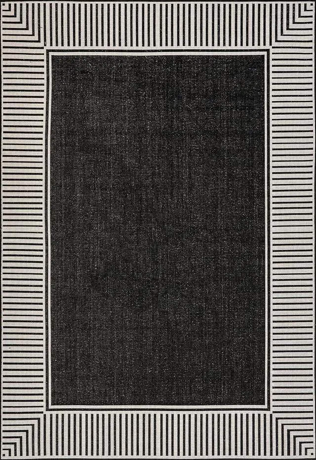 Alt view image 2 of 7 - Nuloom Asha Black/Ivory, 5' x 8', Casual, Striped Border, Soft and Cozy, High Traffic, Stain Resistant, Easy Clean, Durable Area Rug for Indoor/Outdoor Patio, Deck, Porch, Garden, Courtyard