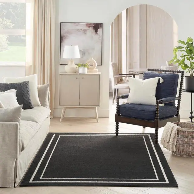 Alt view image 3 of 7 - Nourison Home Nourison Essentials Black Ivory 5' x 7' Area Rug - Easy Clean, Non Shedding, Bed Room, Living Room, Dining Room, Kitchen (5' x 7')