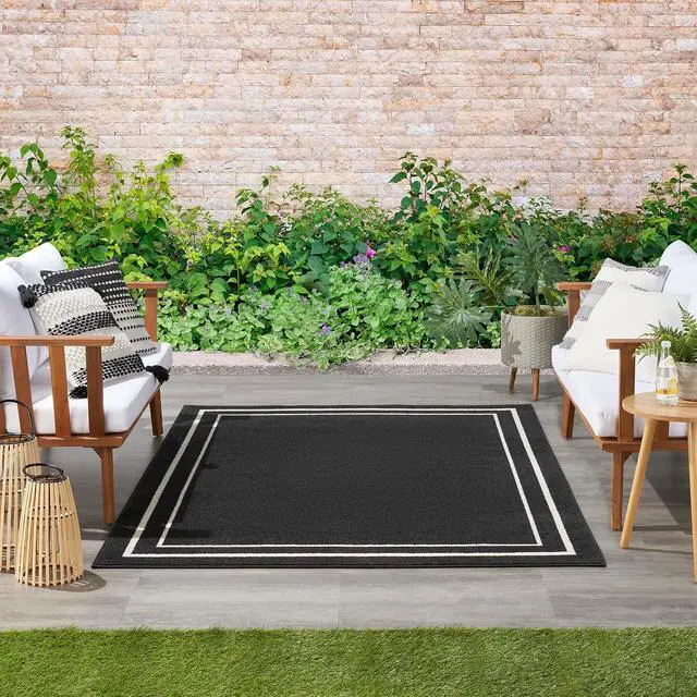 Alt view image 4 of 7 - Nourison Home Nourison Essentials Black Ivory 5' x 7' Area Rug - Easy Clean, Non Shedding, Bed Room, Living Room, Dining Room, Kitchen (5' x 7')