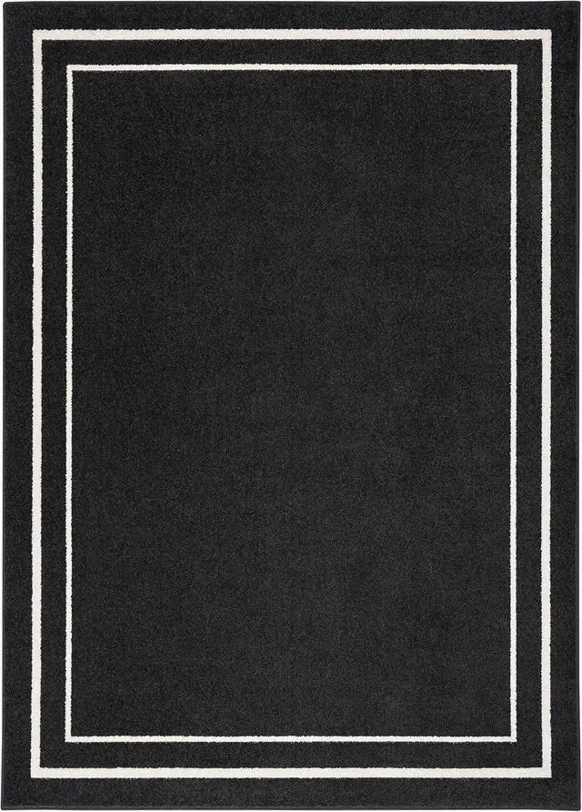 Alt view image 5 of 7 - Nourison Home Nourison Essentials Black Ivory 5' x 7' Area Rug - Easy Clean, Non Shedding, Bed Room, Living Room, Dining Room, Kitchen (5' x 7')