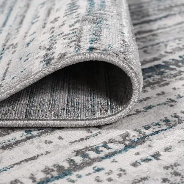 Alt view image 5 of 7 - JONATHAN Y Loom Strie' Gray/Turquoise Indoor Area Rug 4X6 ft, Modern for Living Room, Bedroom, Kitchen, Office, Easy-Cleaning, High Traffic, Pet-Friendly, Non-Shedding SOR200B-4