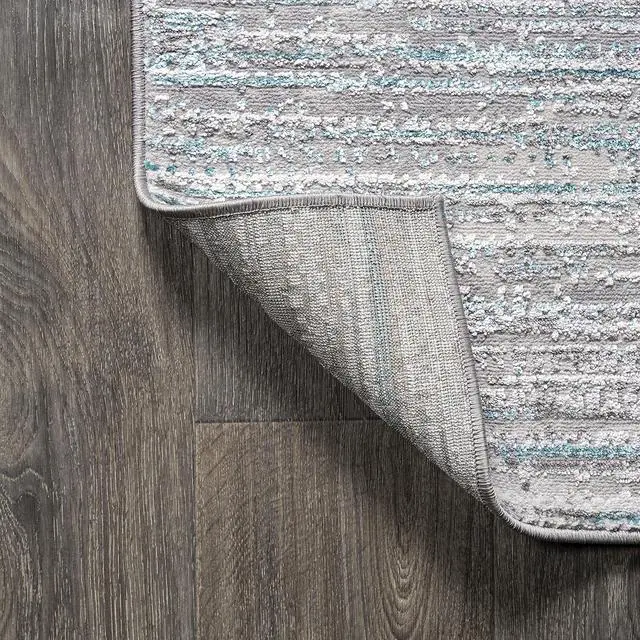 Alt view image 6 of 7 - JONATHAN Y Loom Strie' Gray/Turquoise Indoor Area Rug 4X6 ft, Modern for Living Room, Bedroom, Kitchen, Office, Easy-Cleaning, High Traffic, Pet-Friendly, Non-Shedding SOR200B-4