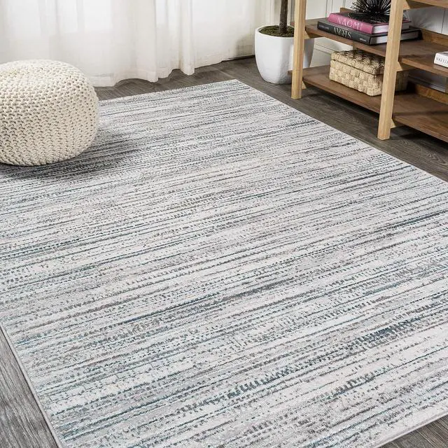 Alt view image 4 of 7 - JONATHAN Y Loom Strie' Gray/Turquoise Indoor Area Rug 4X6 ft, Modern for Living Room, Bedroom, Kitchen, Office, Easy-Cleaning, High Traffic, Pet-Friendly, Non-Shedding SOR200B-4