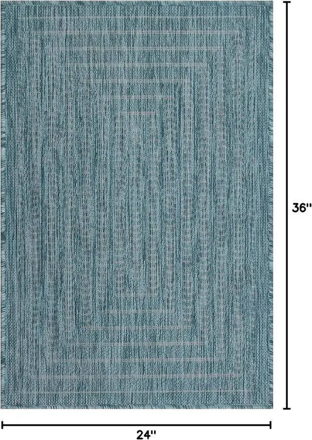 Alt view image 2 of 7 - Adiva Rugs Outdoor Indoor Area Rug, Weather Resistant, Easy to Clean, Stain Resistant Floor Mat for Dining Room, Backyard, Deck, Patio (Aqua Weiss, 2' x 3')