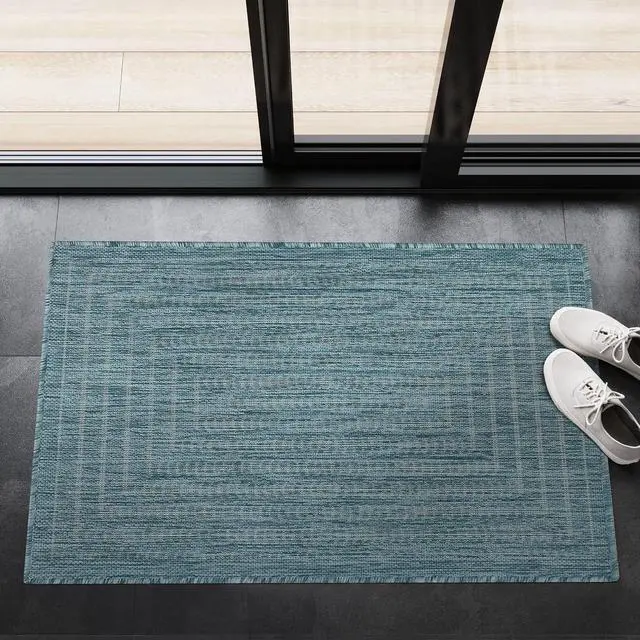 Alt view image 4 of 7 - Adiva Rugs Outdoor Indoor Area Rug, Weather Resistant, Easy to Clean, Stain Resistant Floor Mat for Dining Room, Backyard, Deck, Patio (Aqua Weiss, 2' x 3')