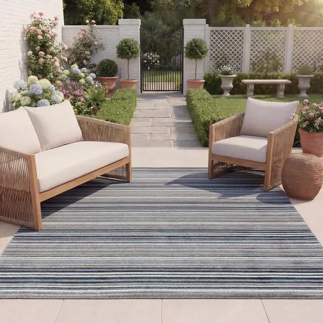 Main image of SAFAVIEH Washable Rug Outdoor Cabana Collection - 8' x 10', Grey & Blue, Non-Shedding & Easy to Clean, Ideal for Patio, Backyard, Mudroom (CBN323F)