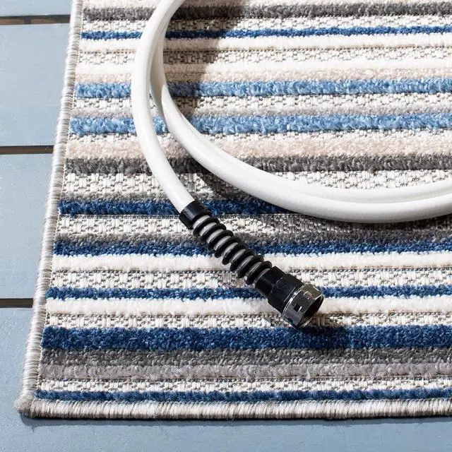 Alt view image 4 of 7 - SAFAVIEH Washable Rug Outdoor Cabana Collection - 8' x 10', Grey & Blue, Non-Shedding & Easy to Clean, Ideal for Patio, Backyard, Mudroom (CBN323F)