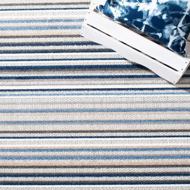 Alt view image 5 of 7 - SAFAVIEH Washable Rug Outdoor Cabana Collection - 8' x 10', Grey & Blue, Non-Shedding & Easy to Clean, Ideal for Patio, Backyard, Mudroom (CBN323F)