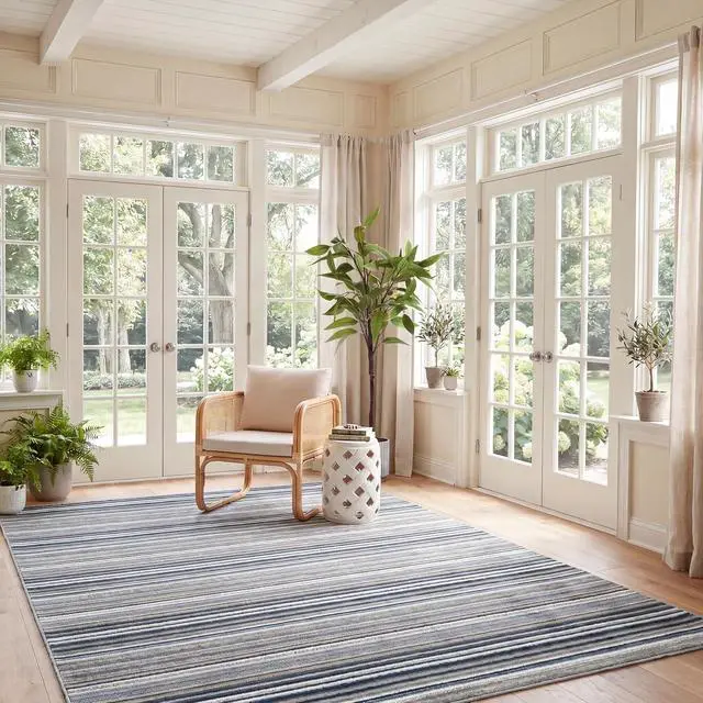 Alt view image 6 of 7 - SAFAVIEH Washable Rug Outdoor Cabana Collection - 8' x 10', Grey & Blue, Non-Shedding & Easy to Clean, Ideal for Patio, Backyard, Mudroom (CBN323F)