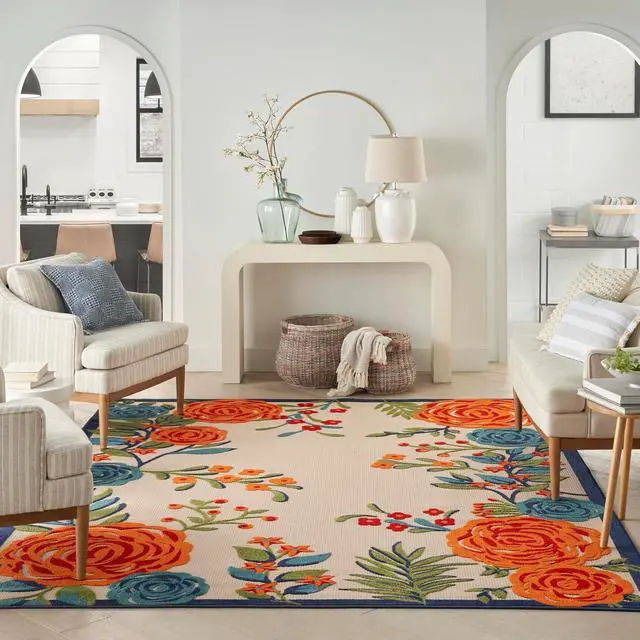 Alt view image 3 of 7 - Nourison Home Aloha Multicolor 6' x 9' Area Rug - Easy Clean, Non Shedding, Bed Room, Living Room, Dining Room, Kitchen (6' x 9')