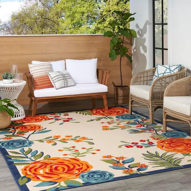 Alt view image 4 of 7 - Nourison Home Aloha Multicolor 6' x 9' Area Rug - Easy Clean, Non Shedding, Bed Room, Living Room, Dining Room, Kitchen (6' x 9')