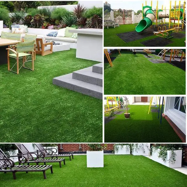 Alt view image 2 of 2 - Synthetic Artificial Grass Turf 0.4" Customized Sizes, Drainage Holes Pet Faux Grass Astroturf Rug Carpet 5FTX8FT Indoor Outdoor Rug Area Garden Decor