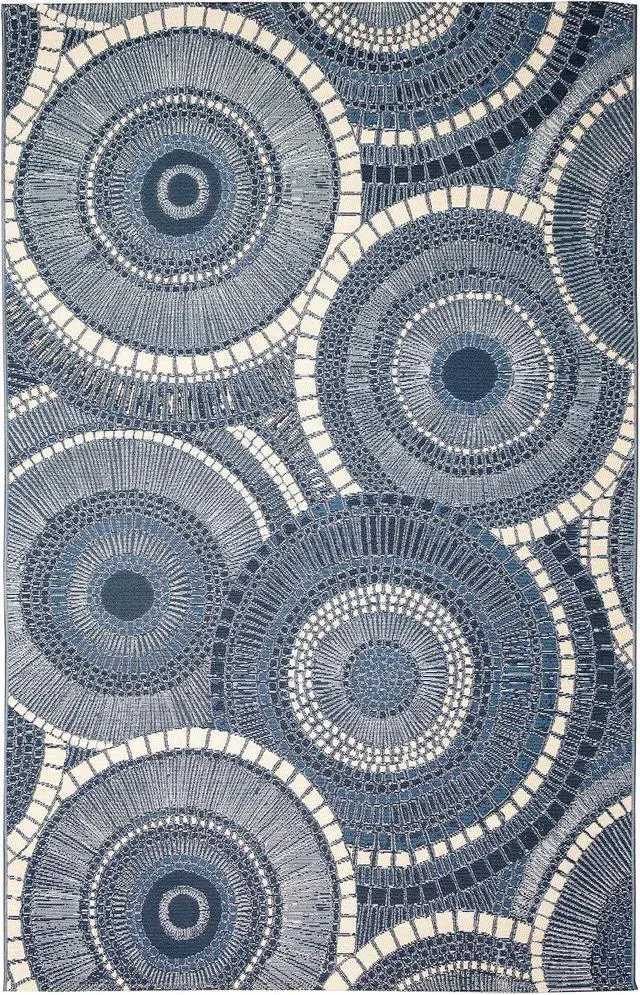 Alt view image 2 of 7 - Liora Manne Marina Indoor/Outdoor Power Loomed Synthetic Blend Low Profile Area Rug - Transitional Geometric Casual Medallion Colorful (Circles Delft) (3'3" x 4'11")
