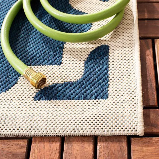 Alt view image 3 of 4 - SAFAVIEH Washable Rug Outdoor Courtyard Collection - 2'3" x 14' Runner, Navy & Beige, Non-Shedding & Easy Cleaning, Ideal for Patio, Entryway, Mudroom, Hallway, Kitchen (CY6913-268)