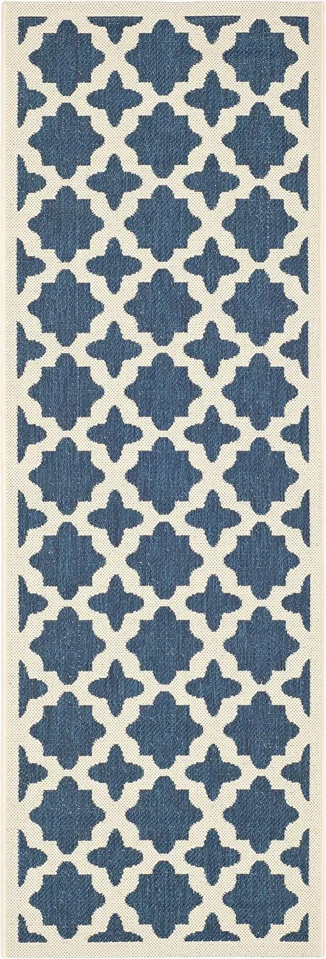 Alt view image 2 of 4 - SAFAVIEH Washable Rug Outdoor Courtyard Collection - 2'3" x 14' Runner, Navy & Beige, Non-Shedding & Easy Cleaning, Ideal for Patio, Entryway, Mudroom, Hallway, Kitchen (CY6913-268)