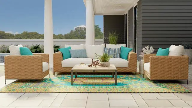 Alt view image 3 of 7 - Mad Mats 4' x 6', Aqua Outdoor Rug, Reversible Plastic Mat for Patio, Porch, Poolside, Mudroom, Camping, RV, Deck