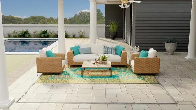 Alt view image 4 of 7 - Mad Mats 4' x 6', Aqua Outdoor Rug, Reversible Plastic Mat for Patio, Porch, Poolside, Mudroom, Camping, RV, Deck
