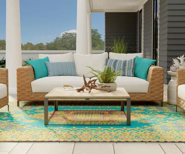 Alt view image 5 of 7 - Mad Mats 4' x 6', Aqua Outdoor Rug, Reversible Plastic Mat for Patio, Porch, Poolside, Mudroom, Camping, RV, Deck