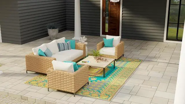 Alt view image 6 of 7 - Mad Mats 4' x 6', Aqua Outdoor Rug, Reversible Plastic Mat for Patio, Porch, Poolside, Mudroom, Camping, RV, Deck