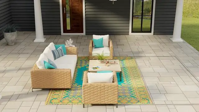 Alt view image 7 of 7 - Mad Mats 4' x 6', Aqua Outdoor Rug, Reversible Plastic Mat for Patio, Porch, Poolside, Mudroom, Camping, RV, Deck