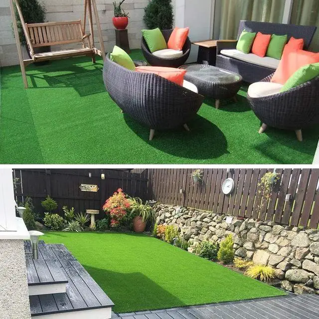 Alt view image 6 of 6 - Artificial Grass Turf Lawn-5FTX10FT, 0.7" Indoor Outdoor Garden Lawn Landscape Synthetic Grass Mat Fake Grass Rug