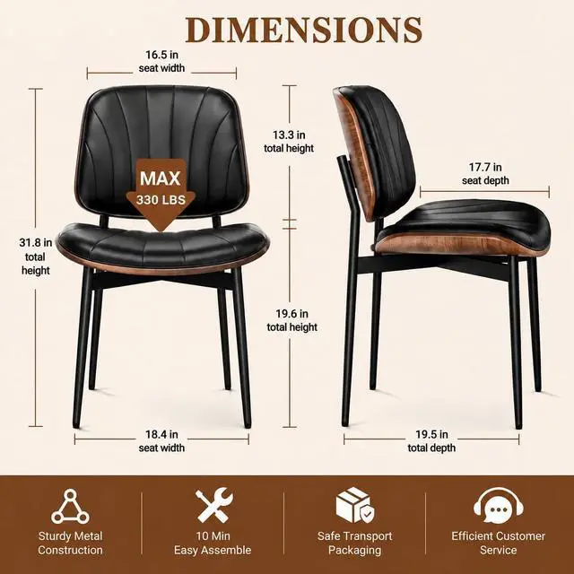 Alt view image 2 of 7 - REONEY Dining Chairs Set of 4, Mid-Century Modern Kitchen Chairs, Black