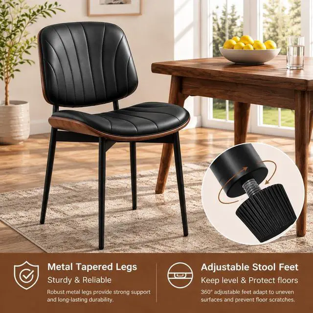 Alt view image 6 of 7 - REONEY Dining Chairs Set of 4, Mid-Century Modern Kitchen Chairs, Black