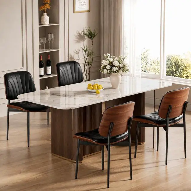 Alt view image 7 of 7 - REONEY Dining Chairs Set of 4, Mid-Century Modern Kitchen Chairs, Black