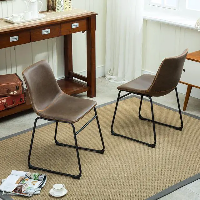 Alt view image 7 of 7 - Roundhill Furniture Lotusville Vintage PU Leather Dining Chairs, Set of 2, Antique Brown